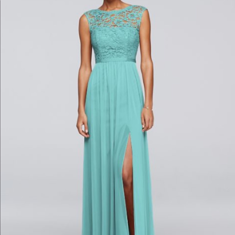 David’s Bridal Lace Bodice Bridesmaid Dress F19328